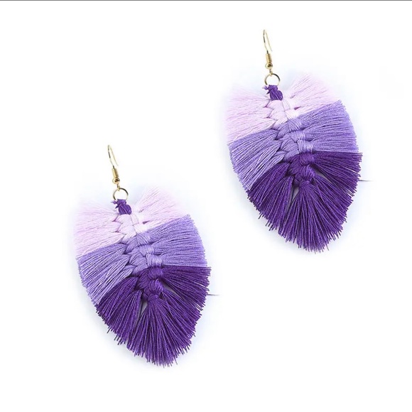 Macrame Purple Tassel  Earrings Ombre Lilac Hand Made 🦋 - Picture 1 of 1